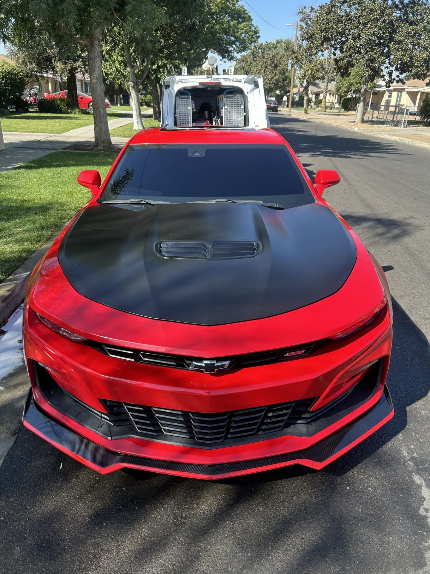 Red Chevrolet Camaro SS — detailed front end