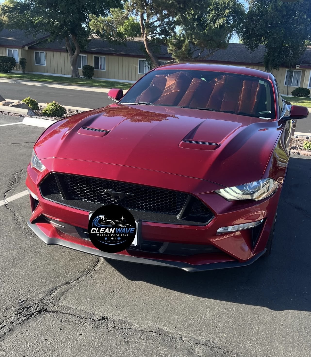 Red Ford Mustang — detailed front end
